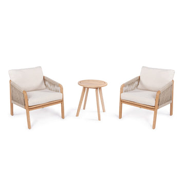 Aveiro 3-Piece Modern Bohemian Roped Acacia Wood Conversation Outdoor Patio Set with Cushions - JONATHAN Y